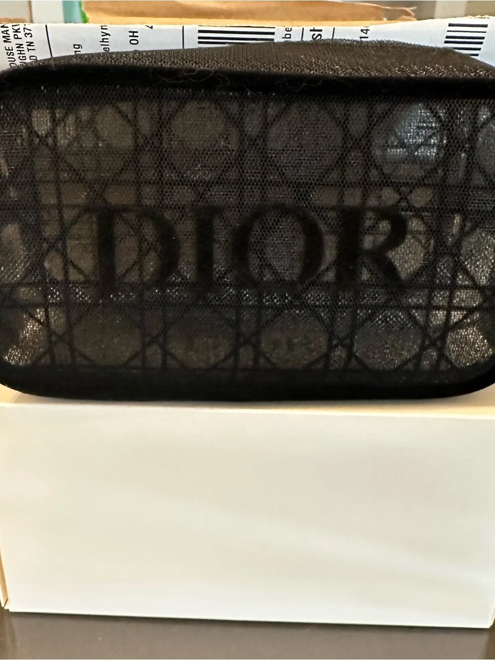 Dior Trousse Pouch Black Mesh with Velvet Trim Brand New in Box